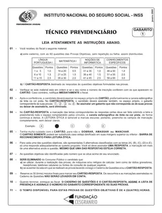 Caderno de prova de concurso do INSS